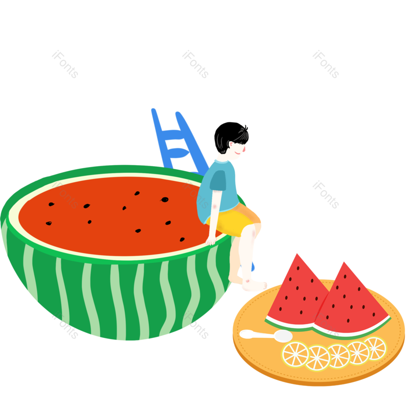 西瓜图片,清爽元素,夏天PNG,男孩免抠素材